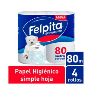 FELPITA PAPEL HIGIENICO BLANQUÍSIMO SIMPLE HOJA  4X80MT