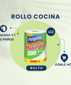 ¡BULTO COMPLETO! ROLLO DE COCINA 12X200 PAÑOS  FELPITA