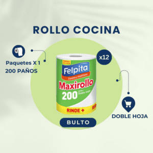 ¡BULTO COMPLETO! ROLLO DE COCINA 12X200 PAÑOS  FELPITA