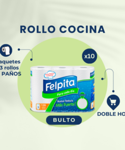 ¡BULTO COMPLETO! ROLLO DE COCINA 10X3X40 PAÑOS FELPITA