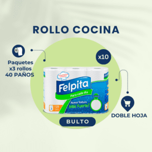 ¡BULTO COMPLETO! ROLLO DE COCINA 10X3X40 PAÑOS FELPITA