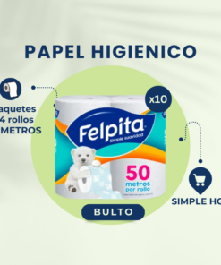 ¡BULTO COMPLETO! PAPEL HIGIENICO SIMPLE HOJA 10X4X50 MTS. FELPITA
