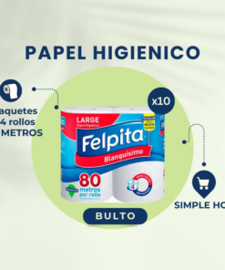 ¡BULTO COMPLETO! PAPEL HIGIENICO SIMPLE HOJA 10x4x80 MTS. FELPITA