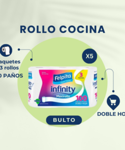 ¡BULTO COMPLETO! ROLLO DE COCINA 5X3X100 PAÑOS INFINITY FELPITA