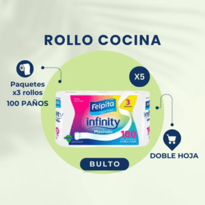 ¡BULTO COMPLETO! ROLLO DE COCINA 5X3X100 PAÑOS INFINITY FELPITA