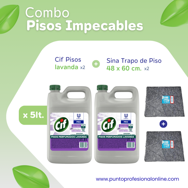 COMBO PISOS: 2 CIF PISOS LAVANDA 5 LT + 2 TRAPOS DE PISO GRIS SINA