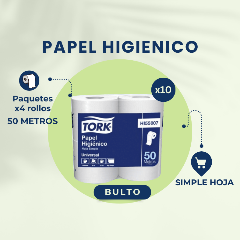¡BULTO COMPLETO! TORK PAPEL HIGIENICO HOJA SIMPLE BLANCO 10X4X50 MTS