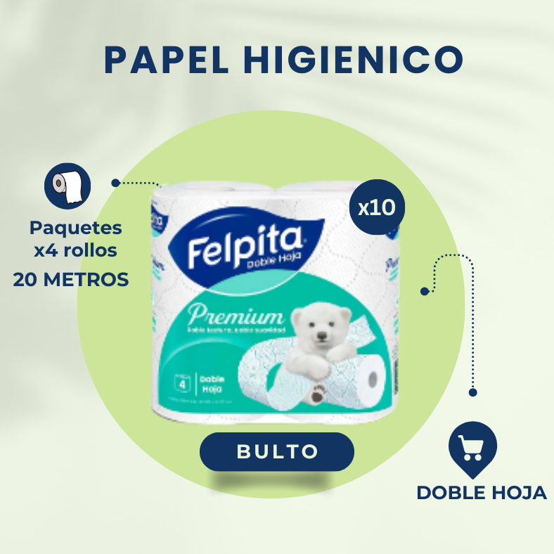 ¡BULTO COMPLETO! FELPITA PAPEL HIGIENICO DOBLE HOJA 10X4X20MTS