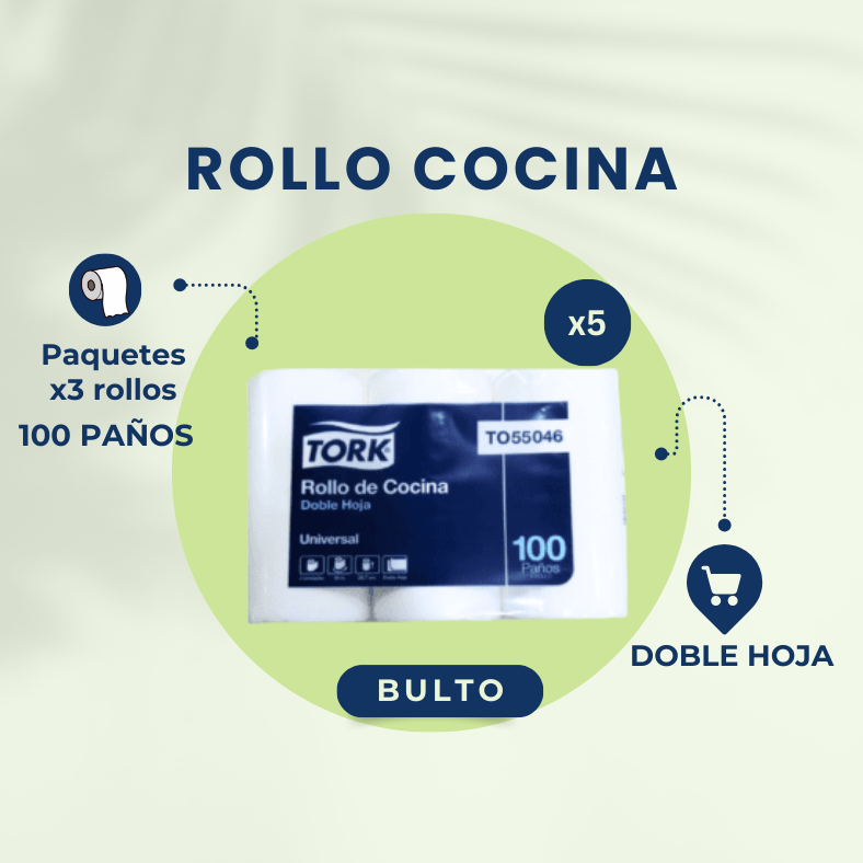 ¡BULTO COMPLETO! TORK ROLLO COCINA DOBLE HOJA X3 100 HOJAS
