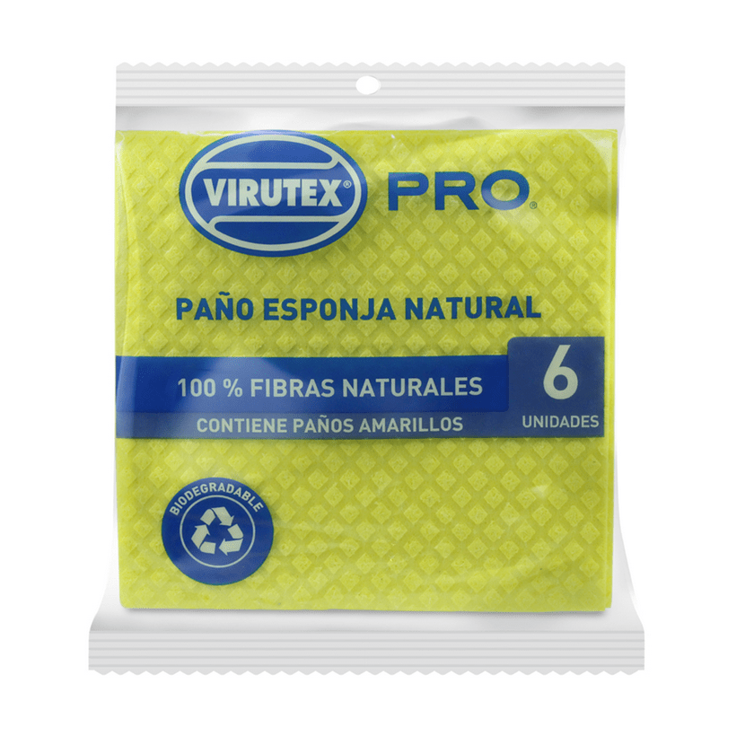 VIRUTEX PRO PAÑO ESPONJA NATURAL AMARILLO X6 UNIDADES