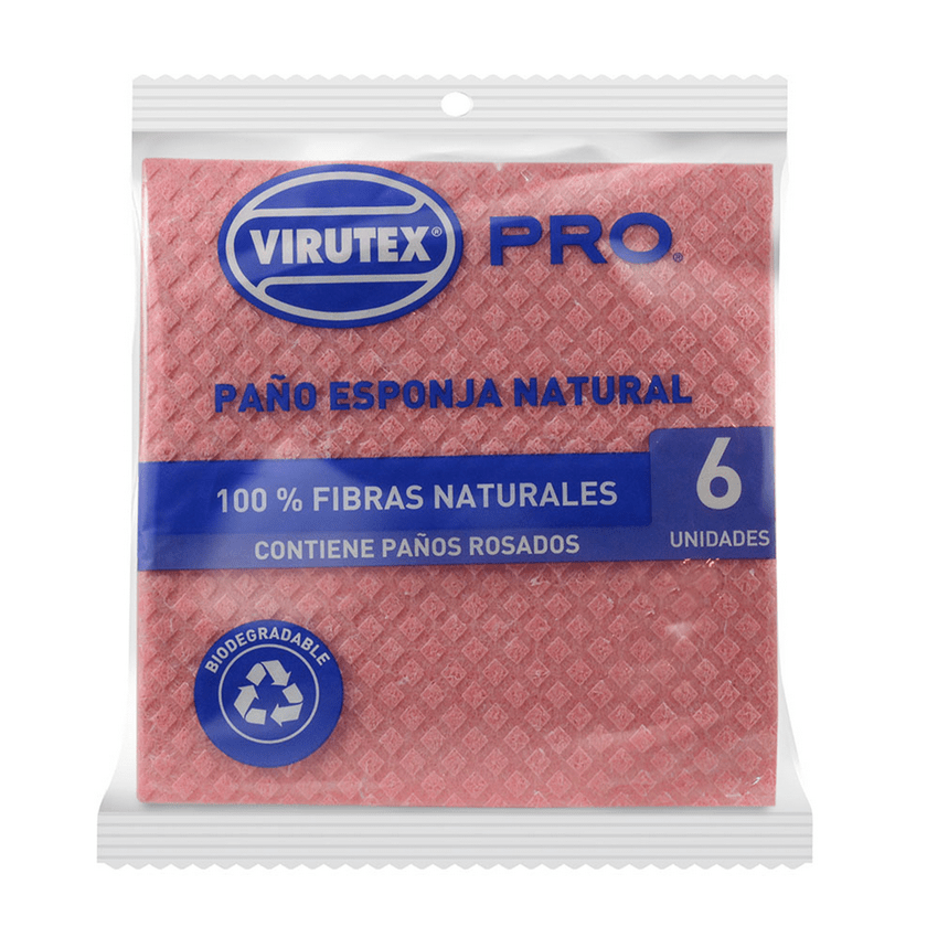 VIRUTEX PRO PAÑO ESPONJA NATURAL ROSADO X6 UNIDADES
