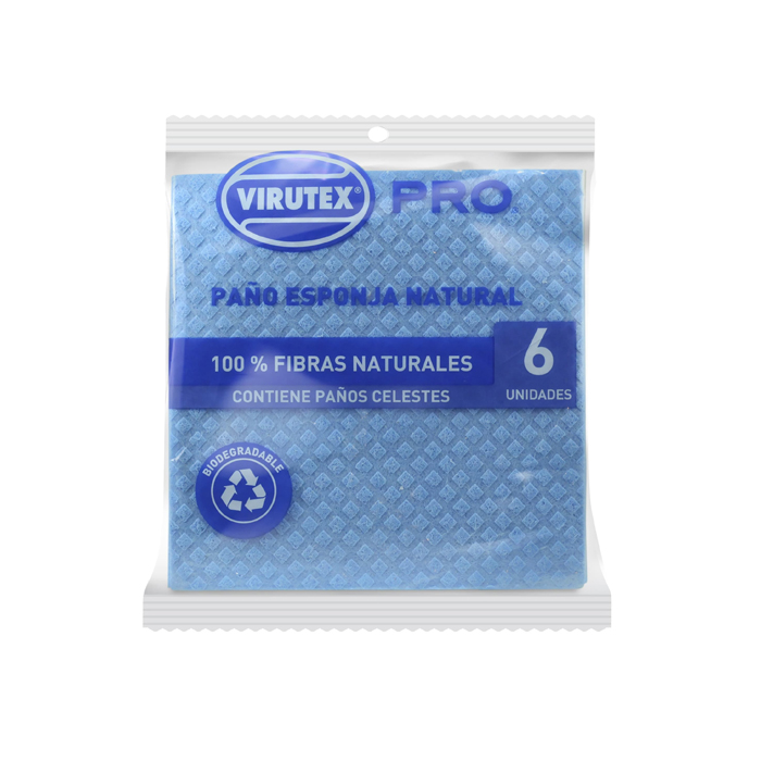VIRUTEX PRO PAÑO ESPONJA NATURAL CELESTE X6 UNIDADES